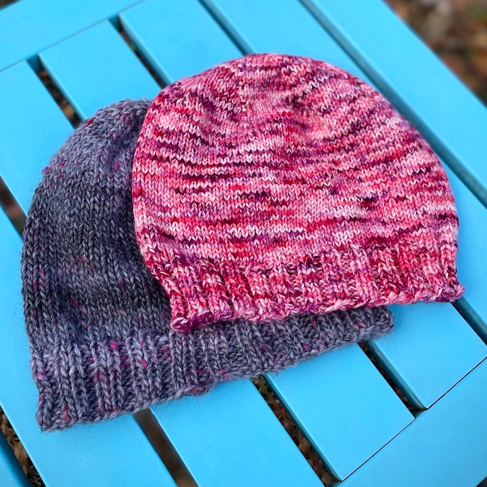 Set of 2 Hand Knit Beanie Hats